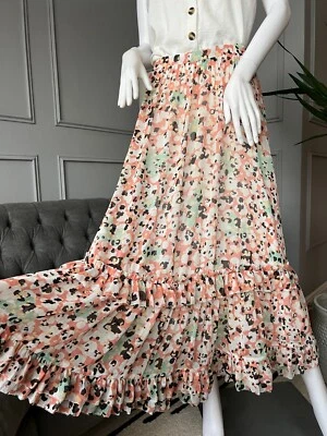 JAEGER Skirt UK 14 loral Print Ruffle Midi Tiered  - Image 1 of 4