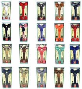 New Matching Clip-on Suspender + Bowtie for Kids Toddler Boys Girls w/ Gift Box - Picture 1 of 75