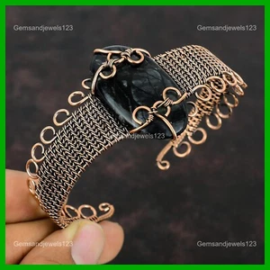 Oval Picasso Jasper Stone Copper Handcrafted Anniversary Wife Wire Wrapped Cuff - Picture 1 of 6