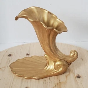 Jarrón Cornucopia de cerámica Scioto 1995 S2879 dorado pintado a mano MCM cerámica artística de colección - Imagen 1 de 15