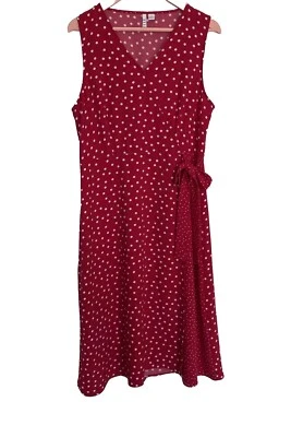 ELLE Women Wrap Dress V-Neck Sleeveless Red/ White Polka Dot Size L Pre-owned - Image 1 of 4