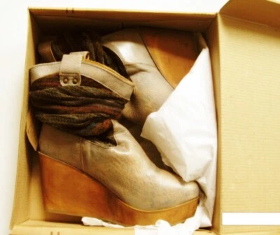 Nuevo Bed Stu Mujer Brujas Plateado Tejido Cuña Botas Zapatos 9 Mediano Foto 1 de 4