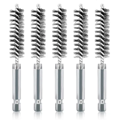 Paquete de 5 cepillos de acero inoxidable de 9/16 pulgadas de alambre trenzado con vástago hexagonal de 1/4 Foto 1 de 4