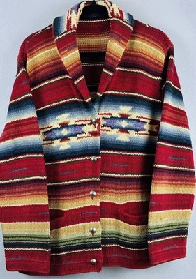 De Colección Ralph Lauren Talla L, XL Tejido a Mano Indio Azteca SW Algodón Pesado LS Bolsillos Jkt Foto 1 de 4