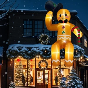 Decoración de exterior inflable de Navidad de 10 pies, pan de jengibre sentado gigante - Imagen 1 de 5