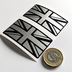2 x Union Jack Matte Silver & Gloss Black Vinyl Decals - Stickers - Picture 1 of 3