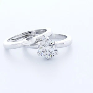 1.6CT LAB DIAMOND E/SI2 ROUND CUT 14K WHITE GOLD CLASSIC SOLITAIRE BRIDAL SET - Picture 1 of 5