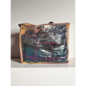 Vintage 1960s Pendleton Robe in a bag 76”x56” Plaid Throw Fringed Green Blue - Picture 1 of 5