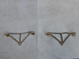 Vintage Rhinestone Sweater Clips / Cardigan Guard – 1950s Retro Jewelry - Picture 1 of 9