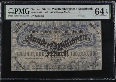 Germany 100 Millionen Mark 1923 P S989 Choice UNC PMG 64 EPQ - Image 1 of 3