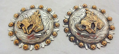 Pair Pico Berry Bronc Horse Conchos Screw Back Silver Plate Hansen Western Gear - Image 1 of 2