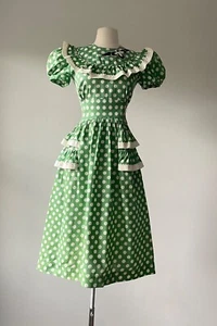 Vintage 1940s Green Polka Dot Puff Sleeves Dress by Vicky Vaughn NWT XS/S - Picture 1 of 9