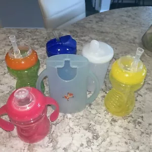 Lot of 6 Toddler Baby Sippy Cups Nuby, Parents Choice, Playtex & Holder - Picture 1 of 4