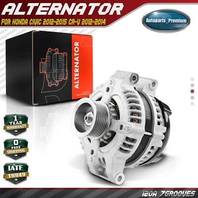 Alternador para Honda Civic 2012-2015 CR-V Acura ILX 120A 12V CW 7 ranuras polea Foto 1 de 4