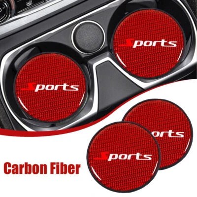 2Pcs Carbon Fiber Car Cup Holder Pad Water Cup Slot Anti Slip Mat Accessories - Image 1 of 4