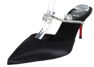 CHRISTIAN LOUBOUTIN $1,195 Black Satin PLANET QUEEN 70 Heels Pumps 39 NEW - Picture 1 of 11