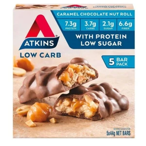 5pc Atkins Advantage Caramel Chocolate Protein Nut Roll Bars Low Sugar/Carb 44g - Picture 1 of 2