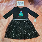 New Girls XL Cat &amp; Jack Happy Holidays Sparkly 3/4 Sleeve Pullover Dress NWT