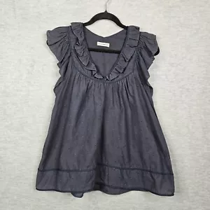 Ulla Johnson Navy blue Ruffle Embroidered Cotton Sleeveless Blouse Size 4 - Picture 1 of 5