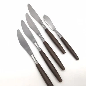 5 Mid Century Faux? Wood Handle Dinner Butter Knives Japan Supreme Cutlery Towle - Picture 1 of 8