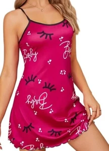Women Pink and Black Soft Stretch Knit Chemise Slip Style Nightgown Sz L - Picture 1 of 14