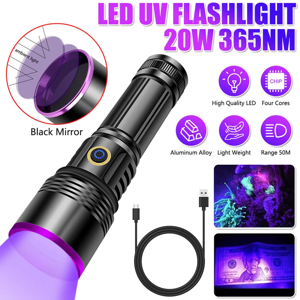 NEW UV Taschenlampe 365nm Ultraviolett Schwarzlicht 5W-120W Bernstein Handlampe - Bild 1 von 4