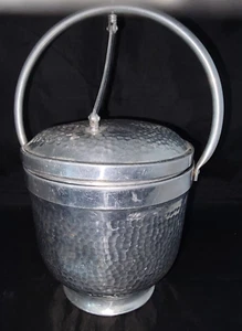 Mid Century Italian Modern Hammered Aluminum Ice Bucket Hinged Lid Nasco Italy - Picture 1 of 11