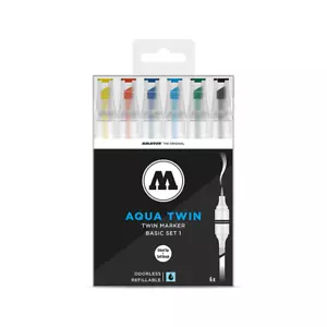 MOLOTOW GRAFX AQUA TWIN - SET PENNARELLI 6 PEZZI DOPPIA PUNTA, A BASE ACQUA - SET BASE 1 - Foto 1 di 2
