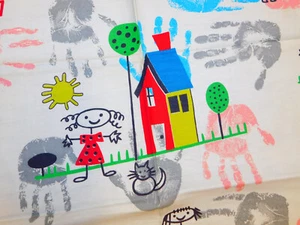 Trapunta 1+ IARD 36" larga vintage BAMBINI STAMPE A MANO figura bastone TESSUTO COTONE - Foto 1 di 7