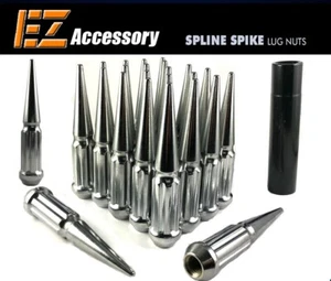 24 PC Solid Spline Spike Lug Nuts Kit | Chrome | 12x1.5 | Dodge Ford GMC w/ Key - Picture 1 of 3