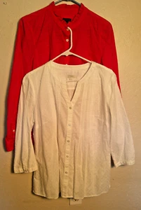 Lote de 2 Talbots Talla Mediana Abotonada Primavera Tops Blanco Sandía Rojo Algodón - Imagen 1 de 3