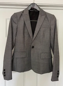 Theory Women Suit Set Blazer Size 2 Pants Size 4 Grey Wool 2 Piece 1 Button - Picture 1 of 11