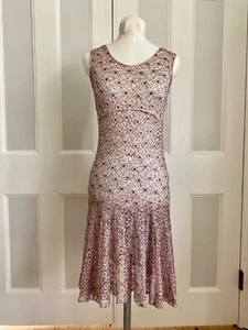 Original Vintage 1920's Pink and Bronze Metallic Lace Flapper Dress Sz 8  - Picture 1 of 5