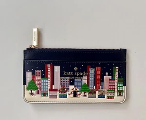 NWT Kate Spade New York Winter Wonders Large Slim Card Holder Navy KE696 RP $149 - Picture 1 of 5