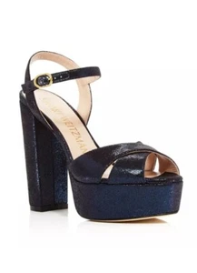 Stuart Weitzman Crisscross Platform Sandals Soliesse Black Glitter Size 6.5 - Picture 1 of 14