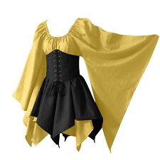 Medieval Dress for Women Halloween Renaissance Fairy Elf Corset Waist Dress Set