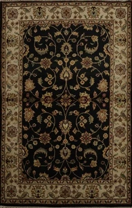 Tappeto orientale classico nero Agra 4x6 lana annodata a mano con abbellimenti oro - Foto 1 di 17