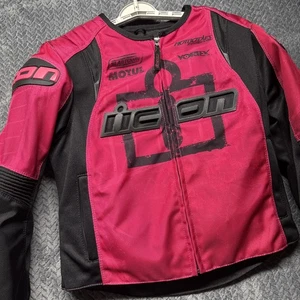 ICON Motorcycle Jacket Pink Black Medium Armor Padded Overlord Type 1 Riding - Picture 1 of 17