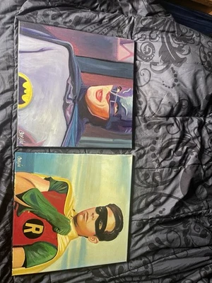 Chris Cargill Paintings 18x18 Batman And Robin The Penguin Adam West Burt Ward - Image 1 of 4