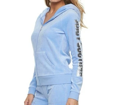 NWT Juicy Couture Velour Track Jacket Women's Size M Hoodie Baby Blue - Image 1 of 4