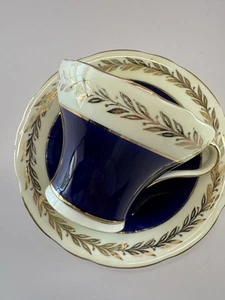 Vintage Aynsley Teacup & Saucer | Cobalt Blue Bone China | Gold Laurel Garland - Picture 1 of 9