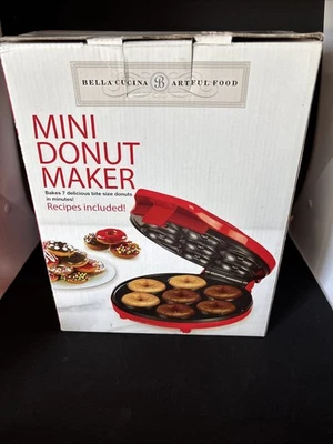 Red BELLA 迷你甜圈制造 7 个甜甜圈几分钟原装盒带手动使用 — 第 1/4 张图片