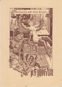 Ex-libris Paul-François MORVAN. Cliché ipse fecit 1949 "Fantaisie est mon droit" - Imagen 1 de 2