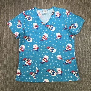 Blusa Médica SB Mujer Pequeña Azul Muñeco de Nieve RN Navidad Festivo Vacaciones Enfermera Dental - Imagen 1 de 22