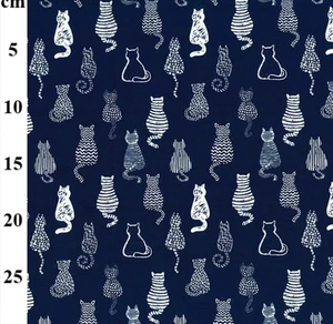 100% Baumwolle Popeline Stoff Rose & Hubble Katzen Navy Meterware - Bild 1 von 1