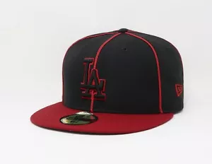 New Era 59Fifty Men Boys Los Angeles Dodgers Black Red Piping Cap Size 6 7/8 - Picture 1 of 5