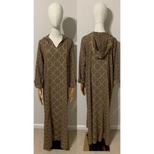 Tan and Gold Circular Embroidered Moroccan Dress / Arab Traditional Abaya - Picture 1 of 24