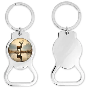 Deer by the Lake Bottle Opener Keychain Round #1 - Picture 1 of 1