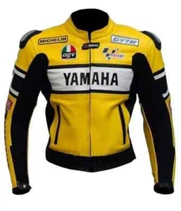 YAMAHA YELLOW BLACK MOTORBIKE/Motorcycle Racing Biker Jacket (cowhide leather)CE - Picture 1 of 3