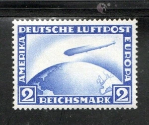 1928 SC #36 2 Mark Bright Blue Zepplin Deutsche Luftpost Stamp, MVLH-VF. - Picture 1 of 2